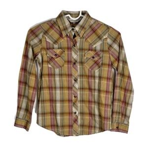 Roper Women's  (7-9) Yellow Red Plaid Snap Long Sleeve Button Up Shirt